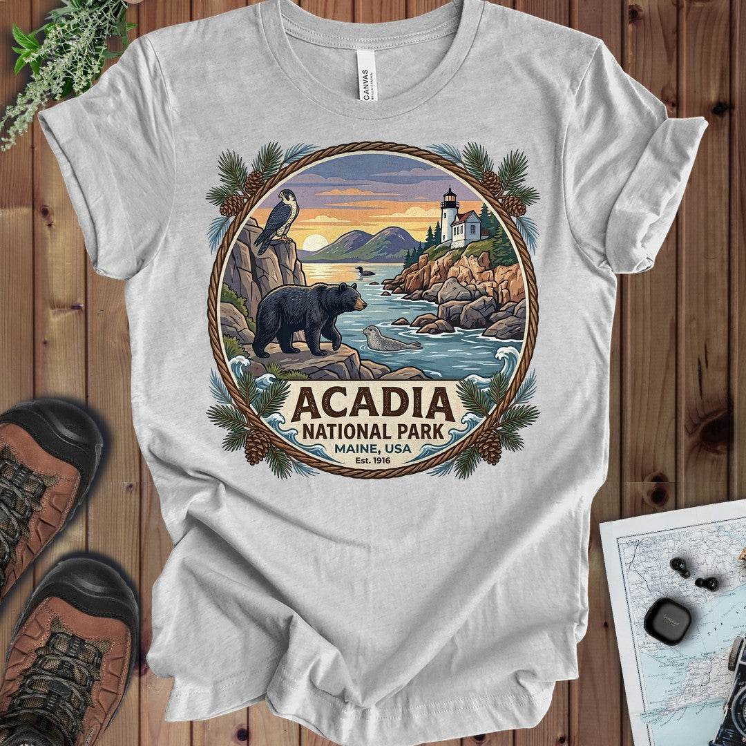 Acadia National Park Kids Emblem Graphic T-Shirt in Athletic Heather
