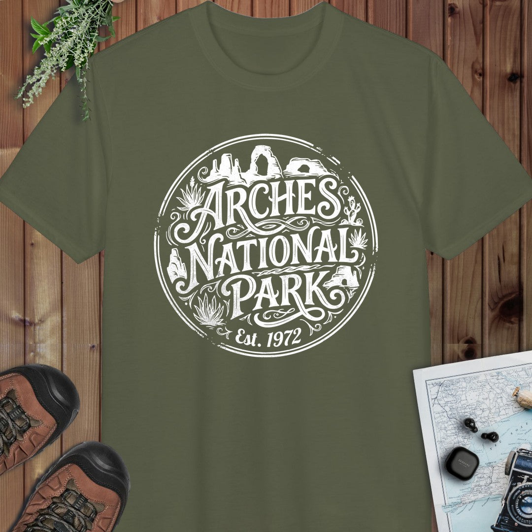 Arches National Park Graphic T Shirt Performance T-Shirt in Military Green