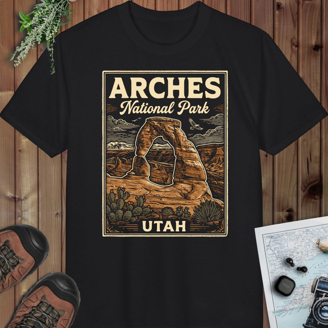 Arches National Park Poster Graphic T Shirt Performance T-Shirt in Black