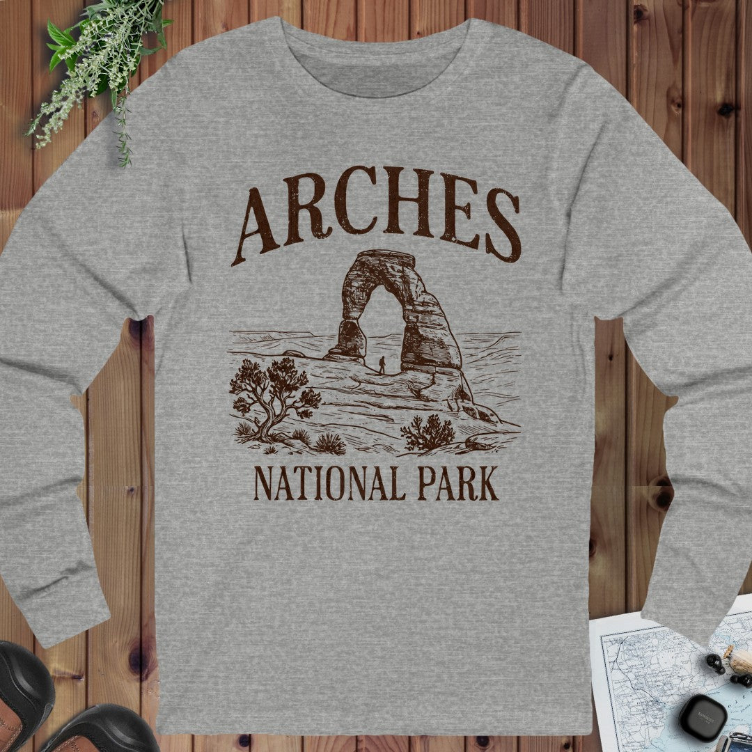 Arches National Park Rustic Long Sleeve T-Shirt in Athletic Heather