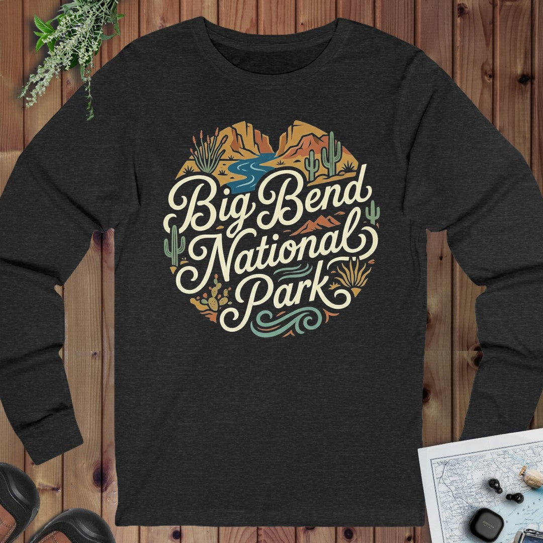 Big Bend National Park Curved Long Sleeve T-Shirt in Dark Grey Heather