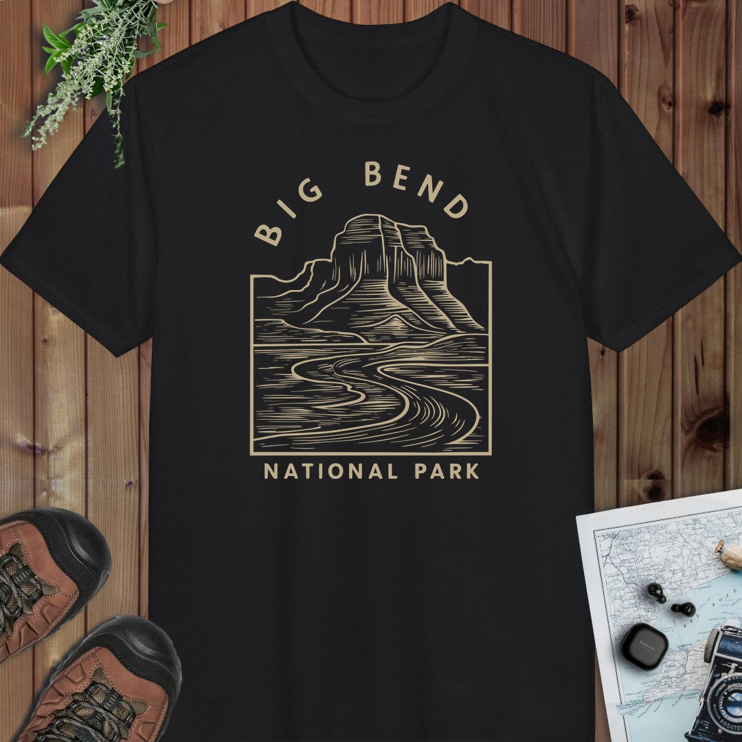 Big Bend National Park Curving River Performance T-Shirt in Black