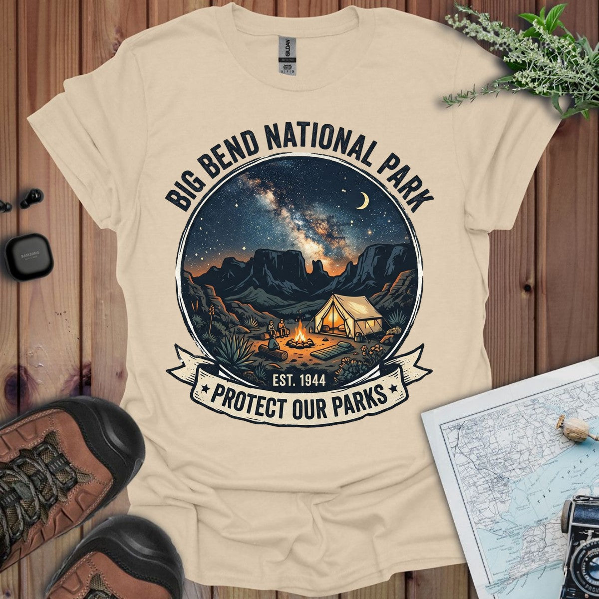 Big Bend National Park Protect Our Parks Campsite Graphic T-shirt in Sand