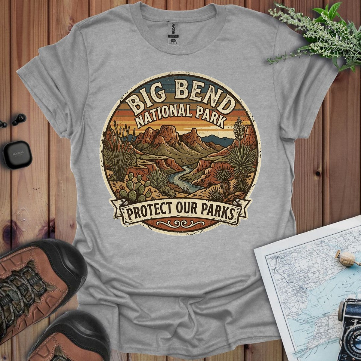 Big Bend National Park Protect Our Parks Vintage Graphic T-shirt in Sport Grey