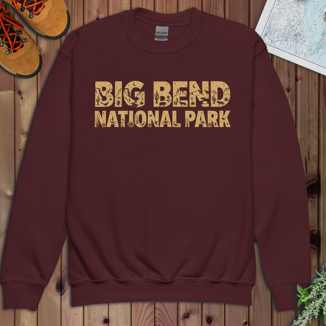 Big Bend National Park Silhouette Youth Sweatshirt in Maroon