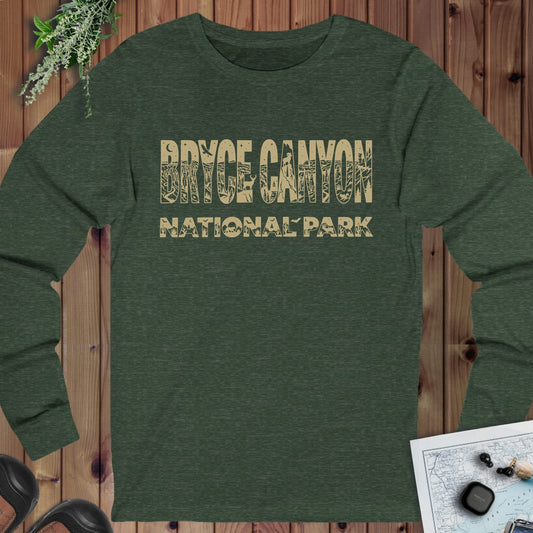 Bryce Canyon National Park Silhouette Long Sleeve T-Shirt in Heather Forest