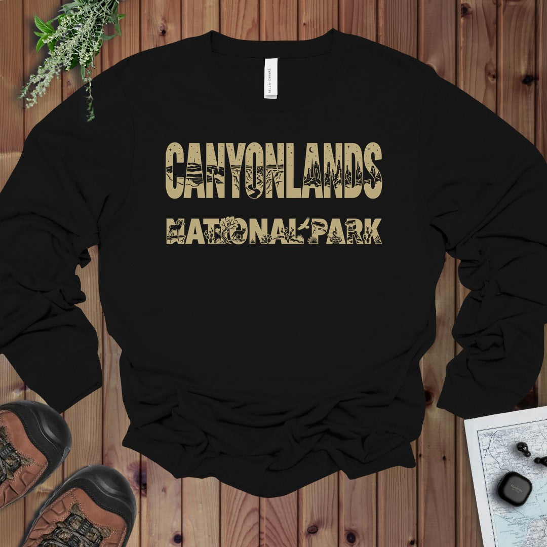 Canyonlands Mesa Arch National Park Topo Tee Long Sleeve T-Shirt in Black