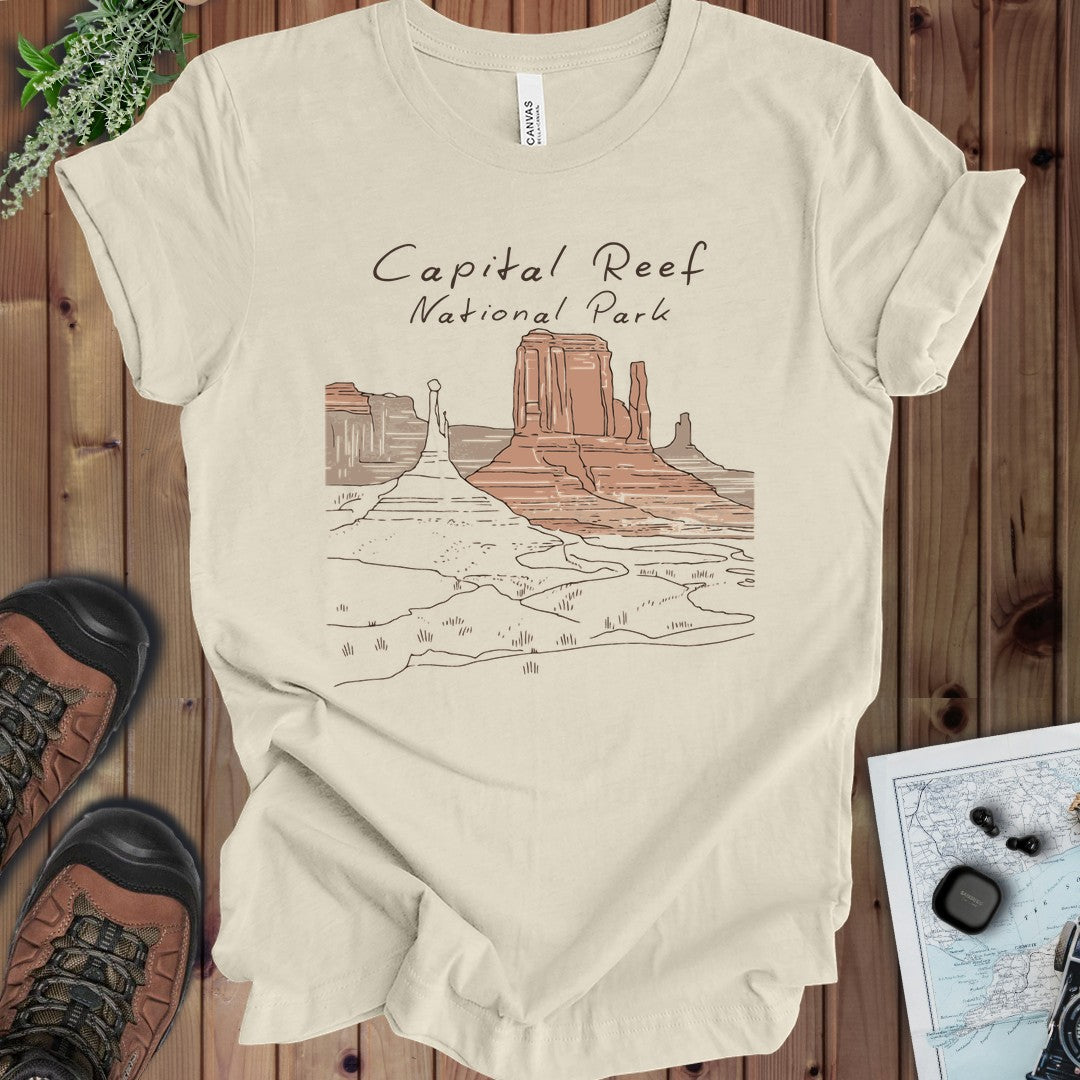Capitol Reef National Park Unisex Line Art Kids Graphic T-Shirt in Natural