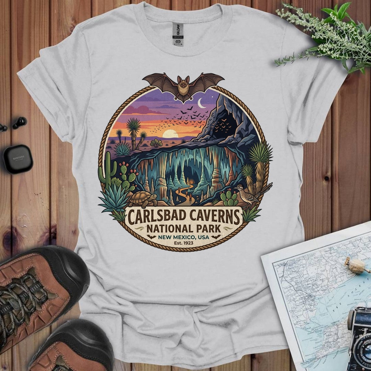 Carlsbad Caverns National Park Emblem Graphic T-Shirt in Ice Grey