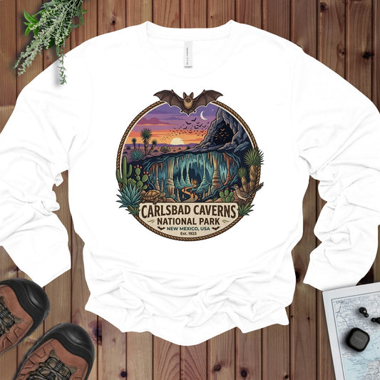 Carlsbad Caverns National Park Emblem Long Sleeve T-Shirt in White