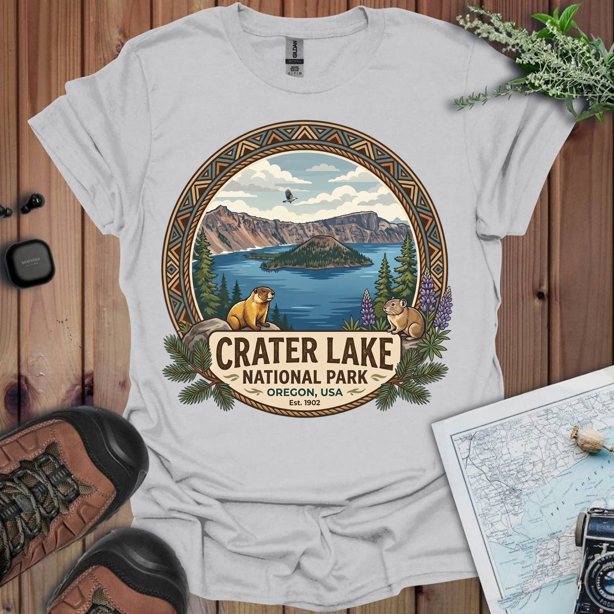 Crater Lake National Park Emblem Graphic T-Shirt in Ice Grey