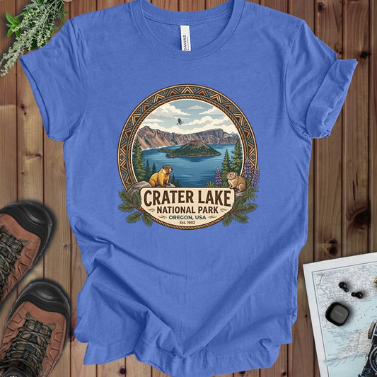 Crater Lake National Park Emblem Kids Graphic T-Shirt in Heather Columbia Blue