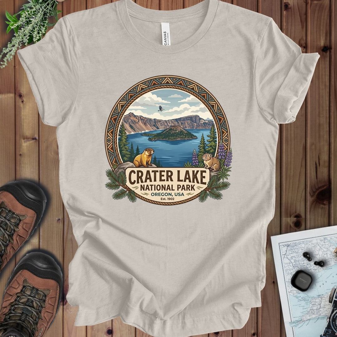 Crater Lake National Park Emblem Kids Graphic T-Shirt in Heather Dust