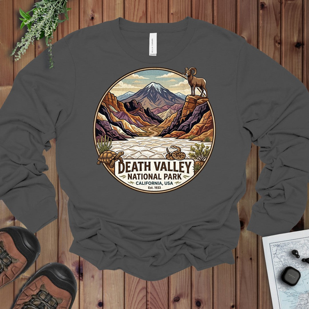 Death Valley National Park Badwater Basin Long Sleeve T-Shirt in Asphalt