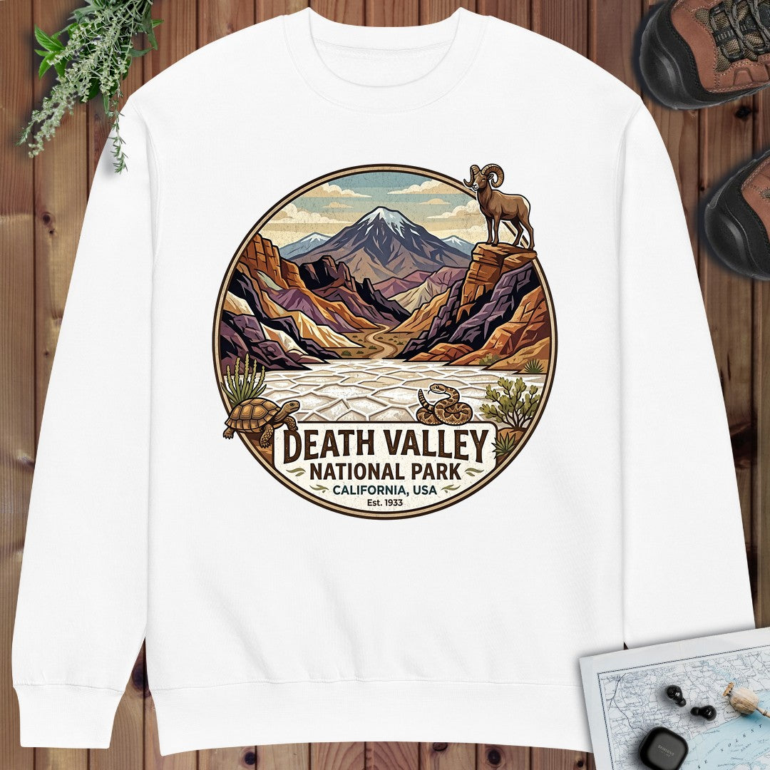 Death Valley National Park Emblem Graphic Crewneck Sweatshirt in White