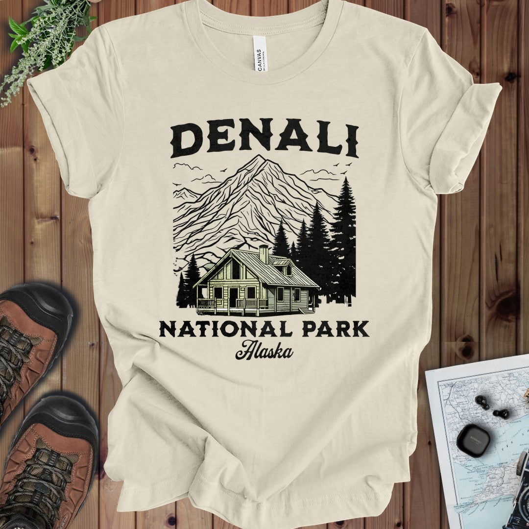 Denali Mountain Cabin Kids Graphic T-Shirt in Natural