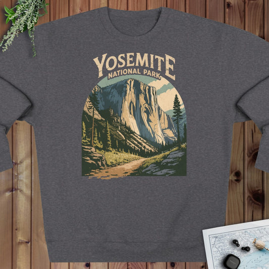 El Capitan Yosemite Valley Crewneck Sweatshirt Graphic Crewneck Sweatshirt in Charcoal Heather