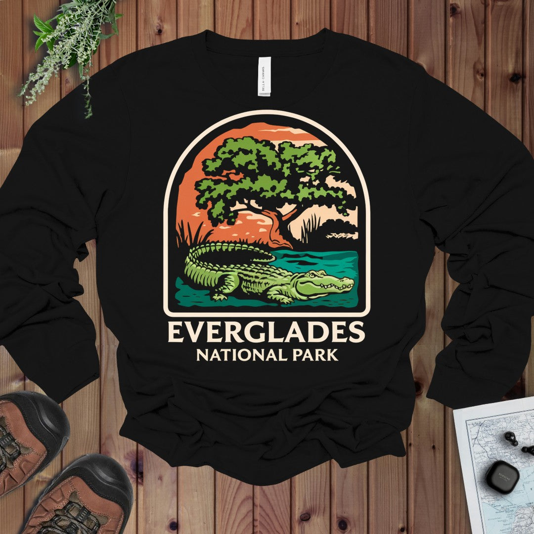 Everglades National Park Alligator Long Sleeve T-Shirt in Black