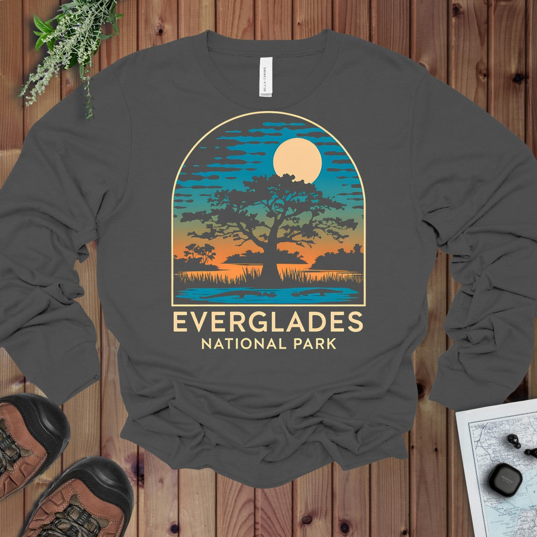 Everglades National Park Florida Trees Long Sleeve T-Shirt in Asphalt