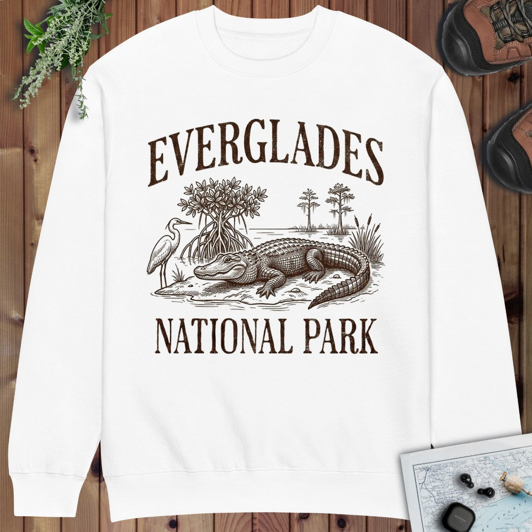 Everglades National Park Rustic Graphic Crewneck Sweatshirt in White