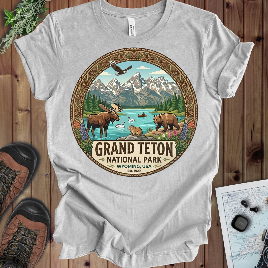 Grand Teton National Park Kids Emblem Graphic T-Shirt in Athletic Heather