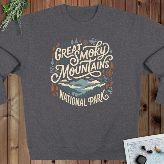 Great Smoky Mountain National Park Crewneck Sweatshirt Graphic Crewneck Sweatshirt in Charcoal Heather