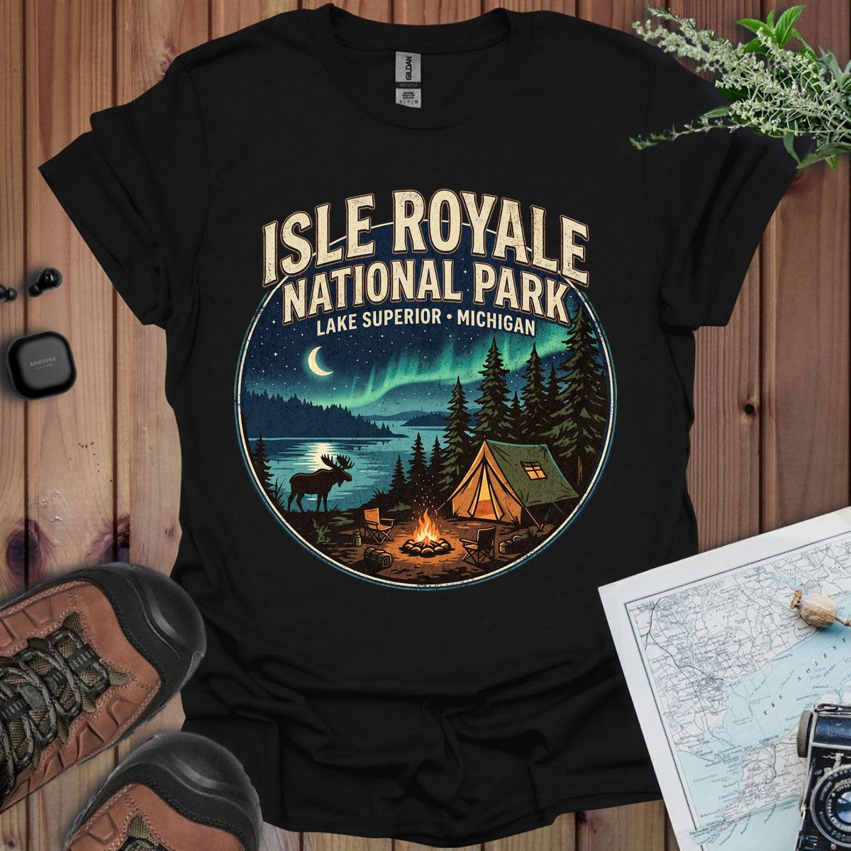 Isle Royale National Park Campsite Graphic T-Shirt in Black