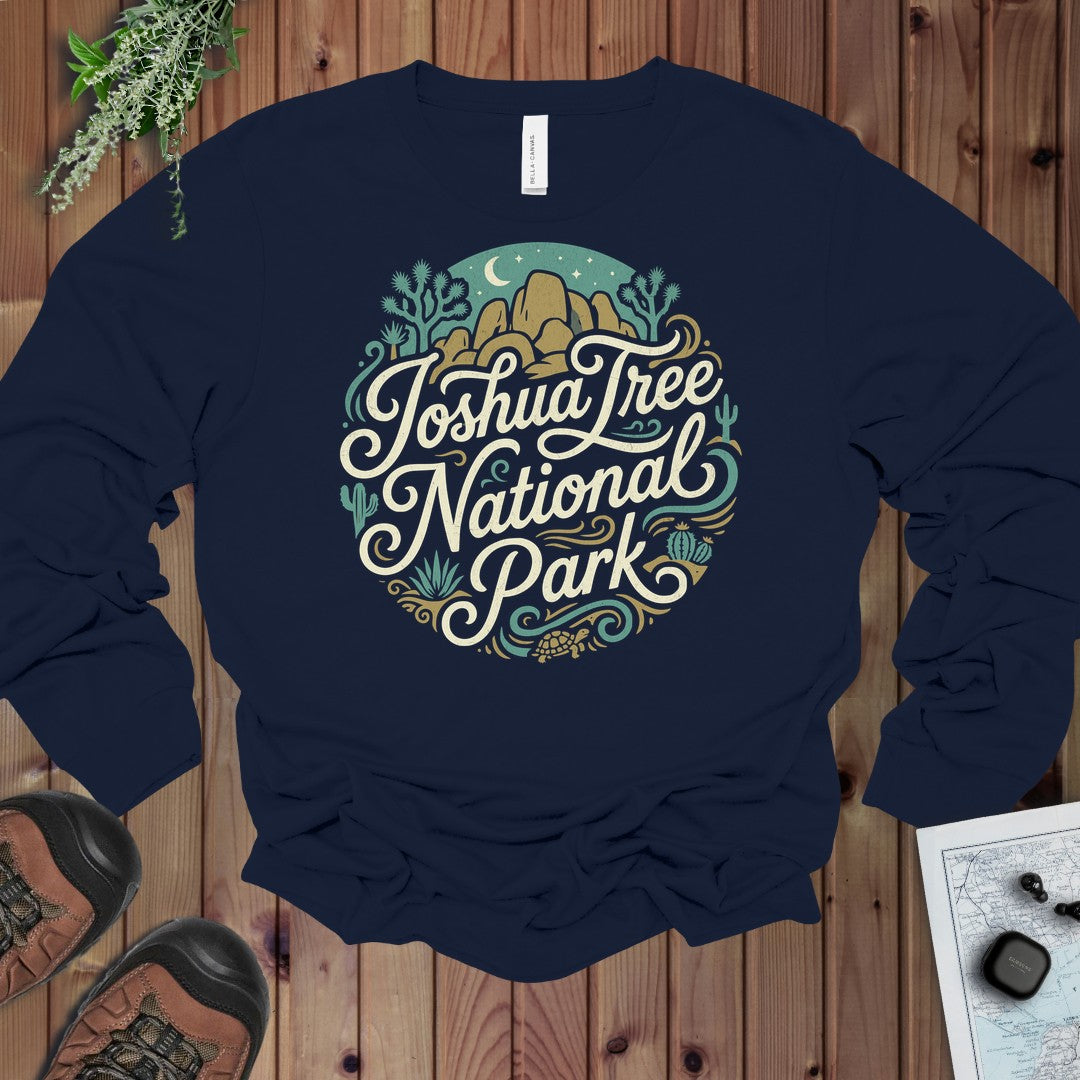 Joshua Tree National Park Curved Long Sleeve T-Shirt in Navy