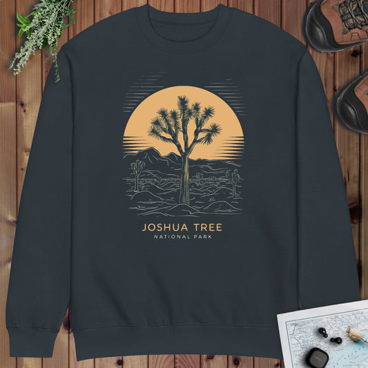 Joshua Tree National Park Unisex Fit Soft Crewneck Sweatshirt Desert Line Art in Navy