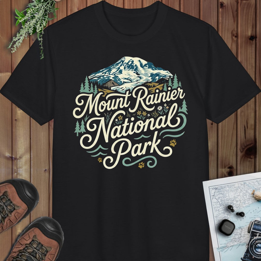 Mount Rainier National Park Curved Performance T-Shirt in Black