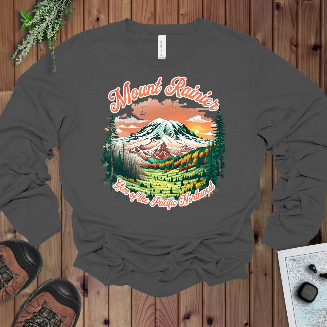 Mount Rainier National Park Gem Of The Pacific Northwest Long Sleeve T-Shirt in Asphalt