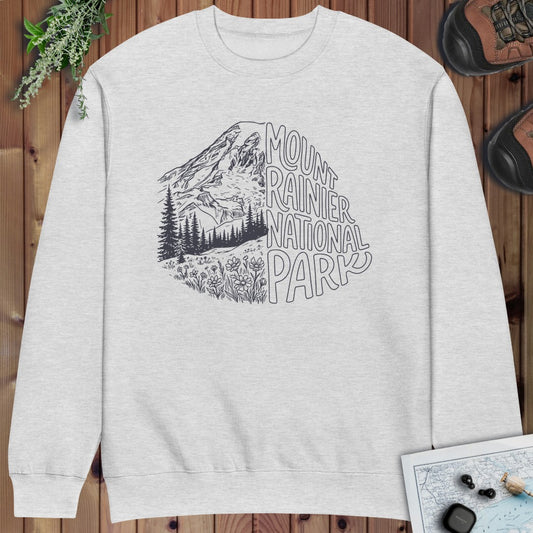 Mount Rainier National Park Half Graphic Crewneck Sweatshirt in Heather Grey