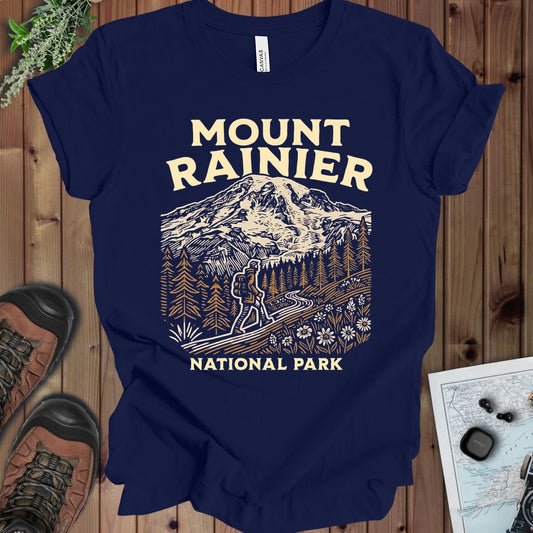 Mount Rainier National Park Hiker Kids Graphic T-Shirt in Navy