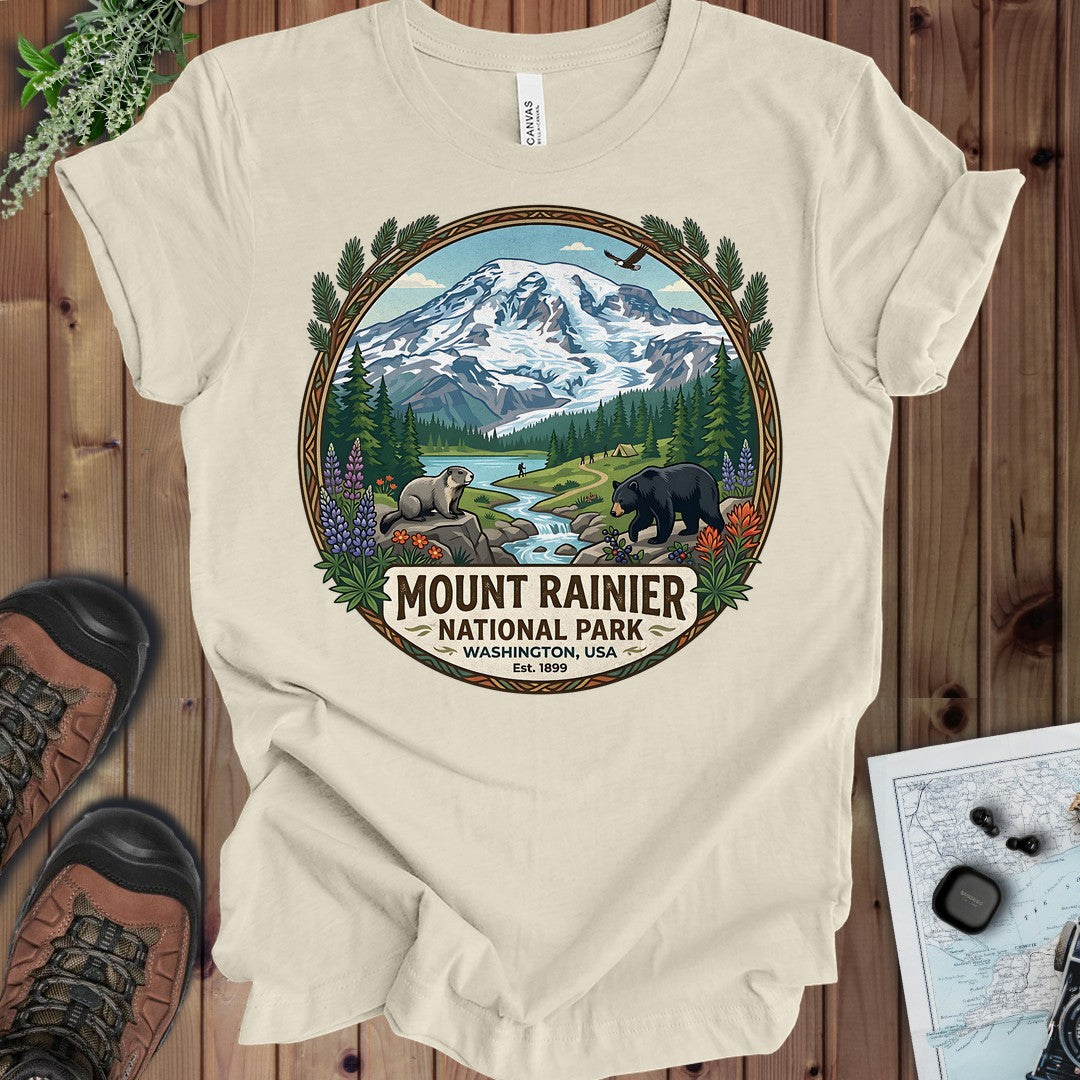 Mount Rainier National Park Kids Emblem Graphic T-Shirt in Natural