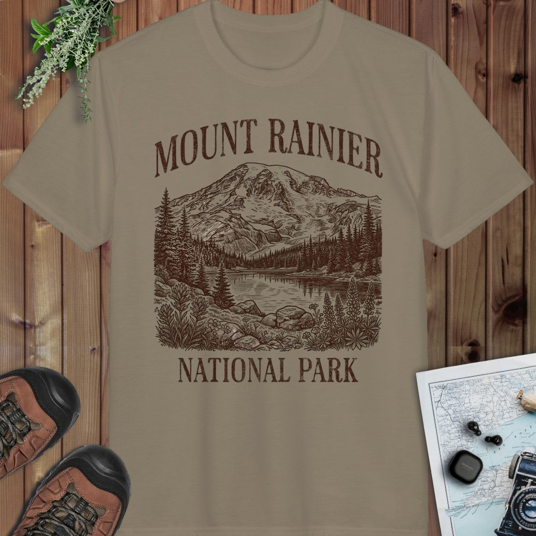 Mount Rainier National Park Rustic Performance T-Shirt in Prairie Dust