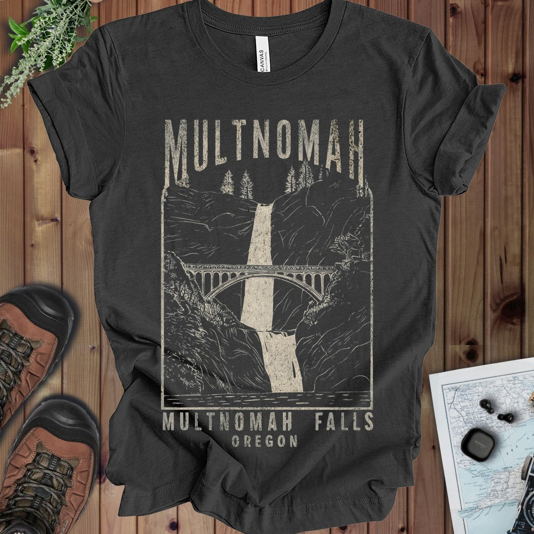 Multnomah Falls Oregon Unisex Soft Kids Graphic T-Shirt in Dark Grey Heather