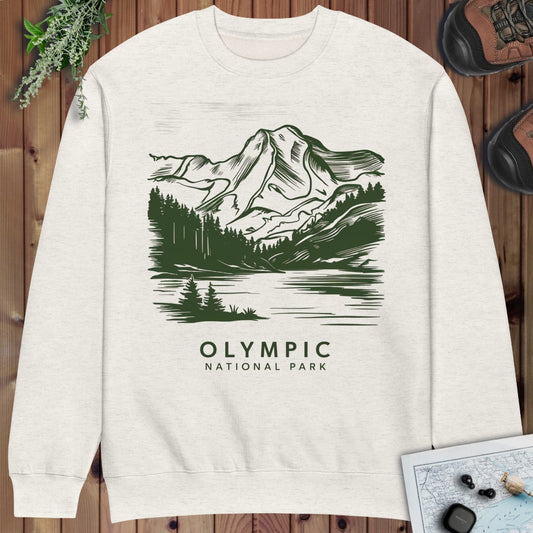 Olympic National Park Crewneck Sweatshirt Coastal Mountains in Oatmeal Heather