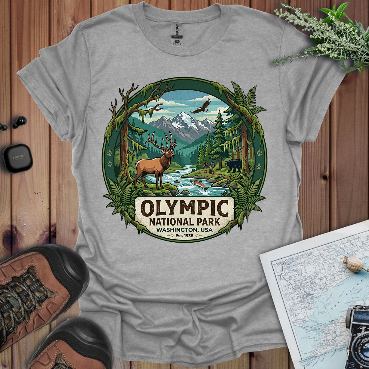 Olympic National Park Emblem Graphic T-shirt in Sport Grey