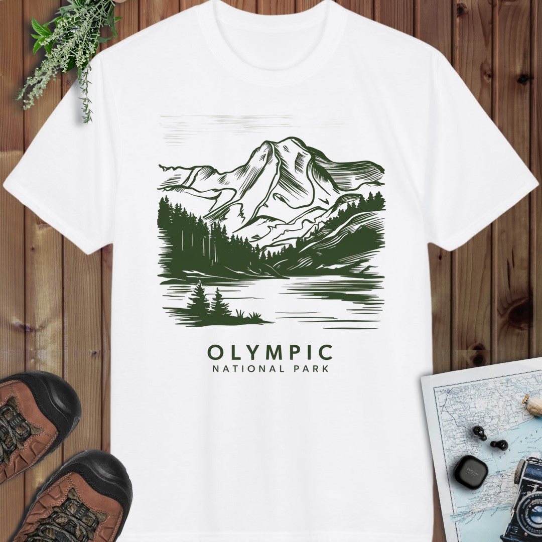 Olympic National Park Mountain View Coastal Art Performance T-Shirt in White