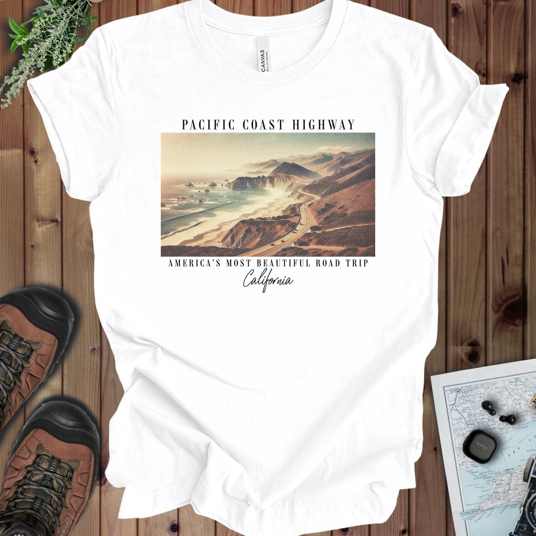 Pacific Coast Highway California Kids Graphic T-Shirt in White