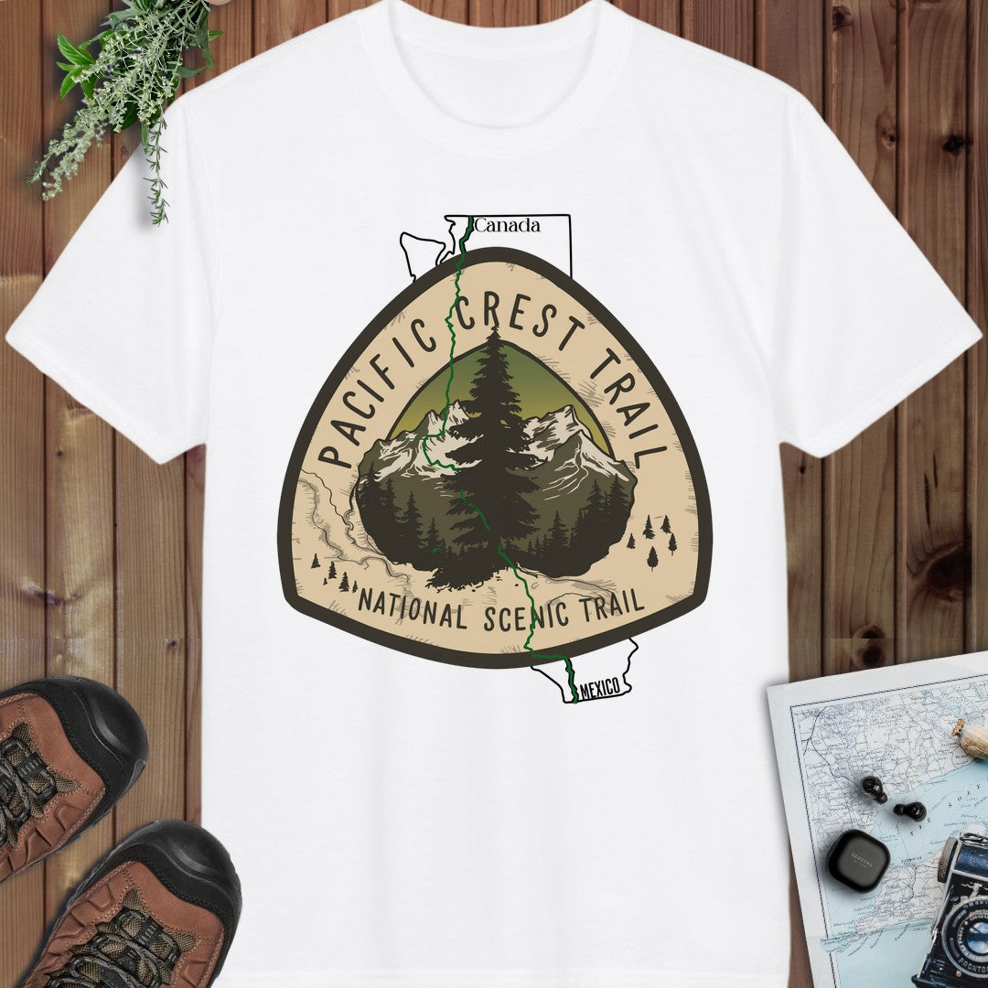 Pacific Crest Trail Logo Emblem Mexico Canada Line Performance T-Shirt in White