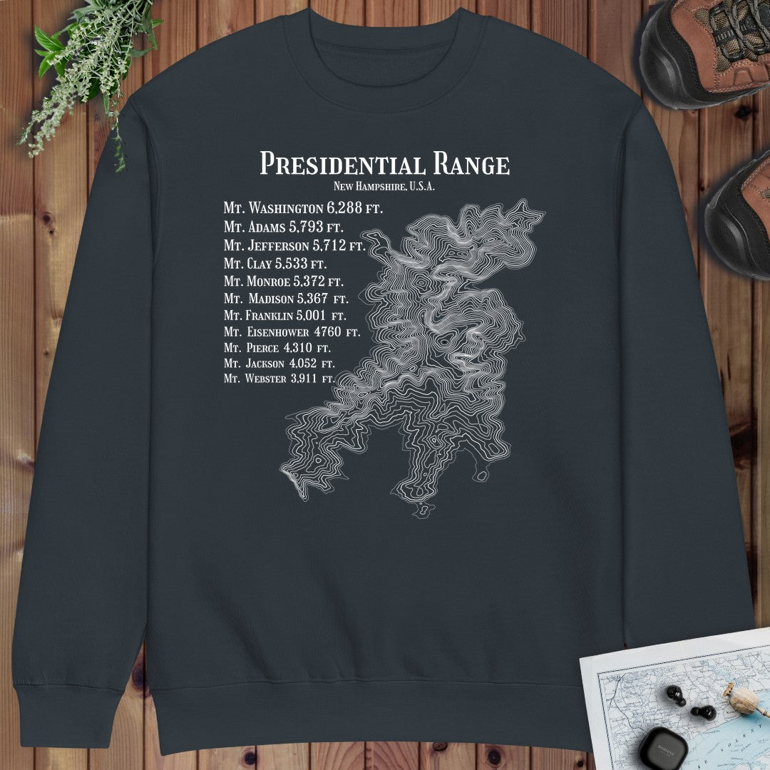 Presidential Range Mount Washington Topo Rings Crewneck Sweatshirt Graphic Crewneck Sweatshirt in Navy