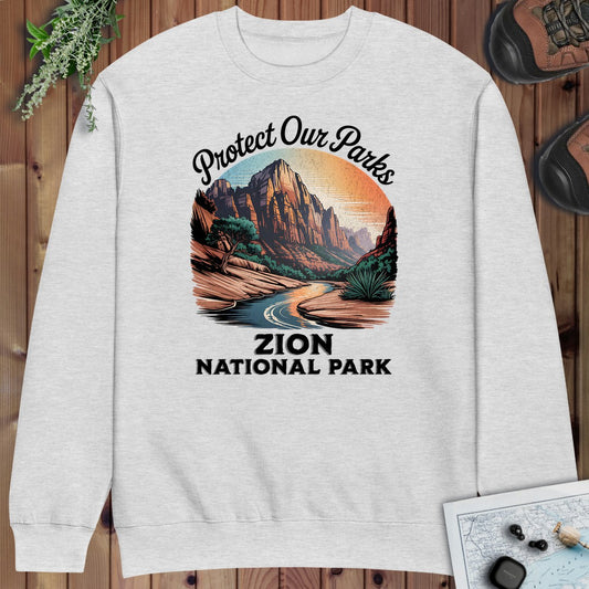 Protect Our Parks Zion National Park Crewneck Sweatshirt Crewneck Sweatshirt in Heather Grey