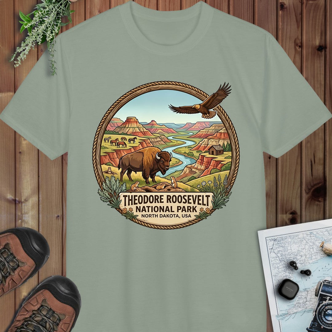 Theodore Roosevelt National Park Emblem Performance T-Shirt in Sage
