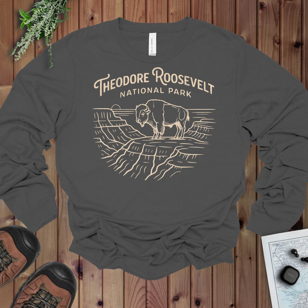 Theodore Roosevelt National Park Lines Long Sleeve T-Shirt in Asphalt