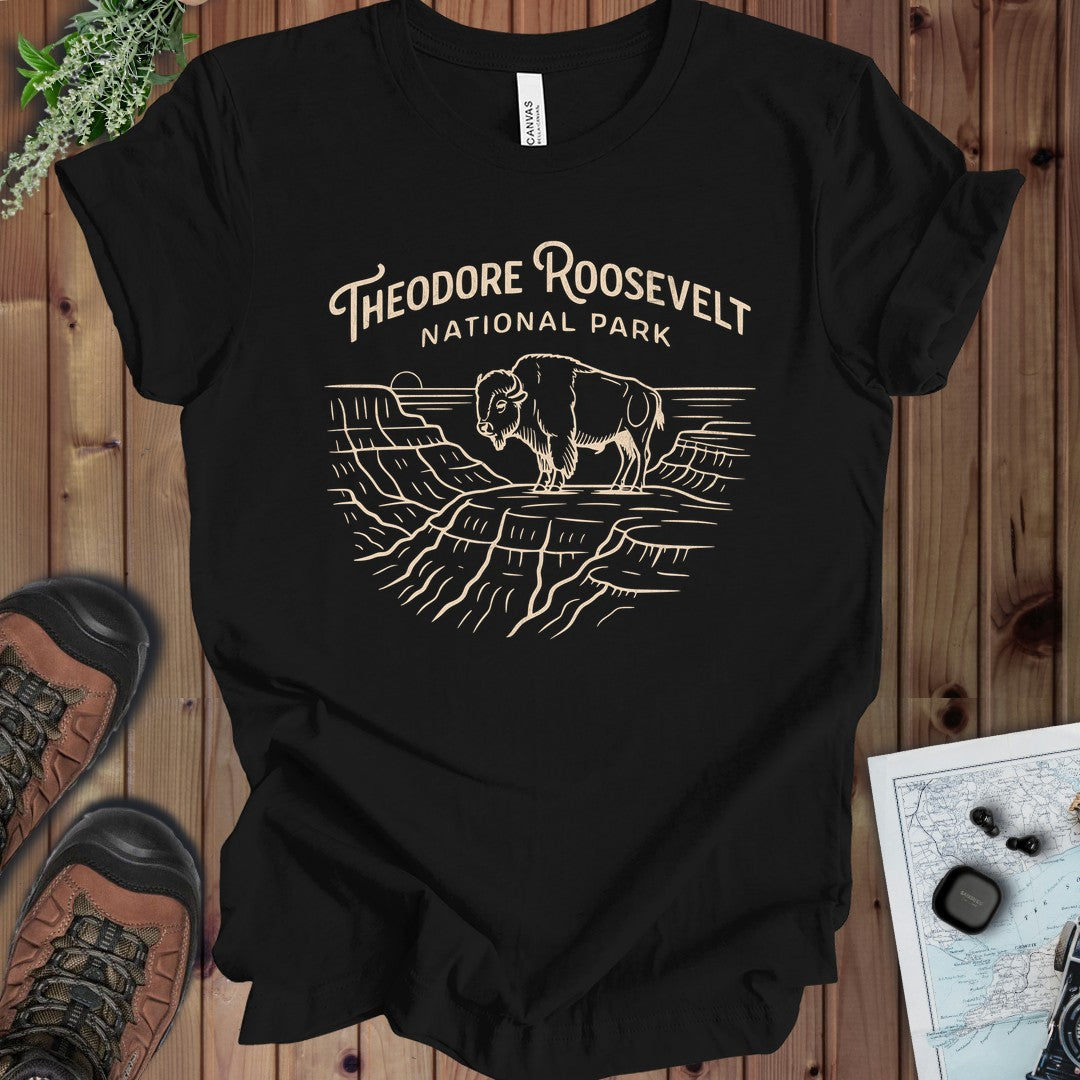Theodore Roosevelt National Park Lines Kids Graphic T-Shirt in Black