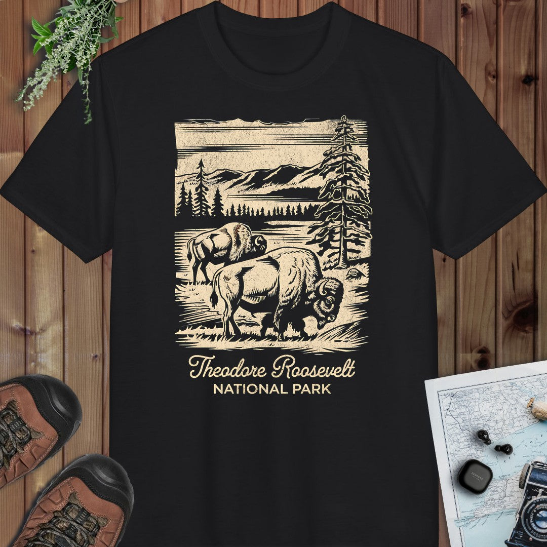 Theodore Roosevelt National Park Rustic Western Buffalo Performance T-Shirt in Black