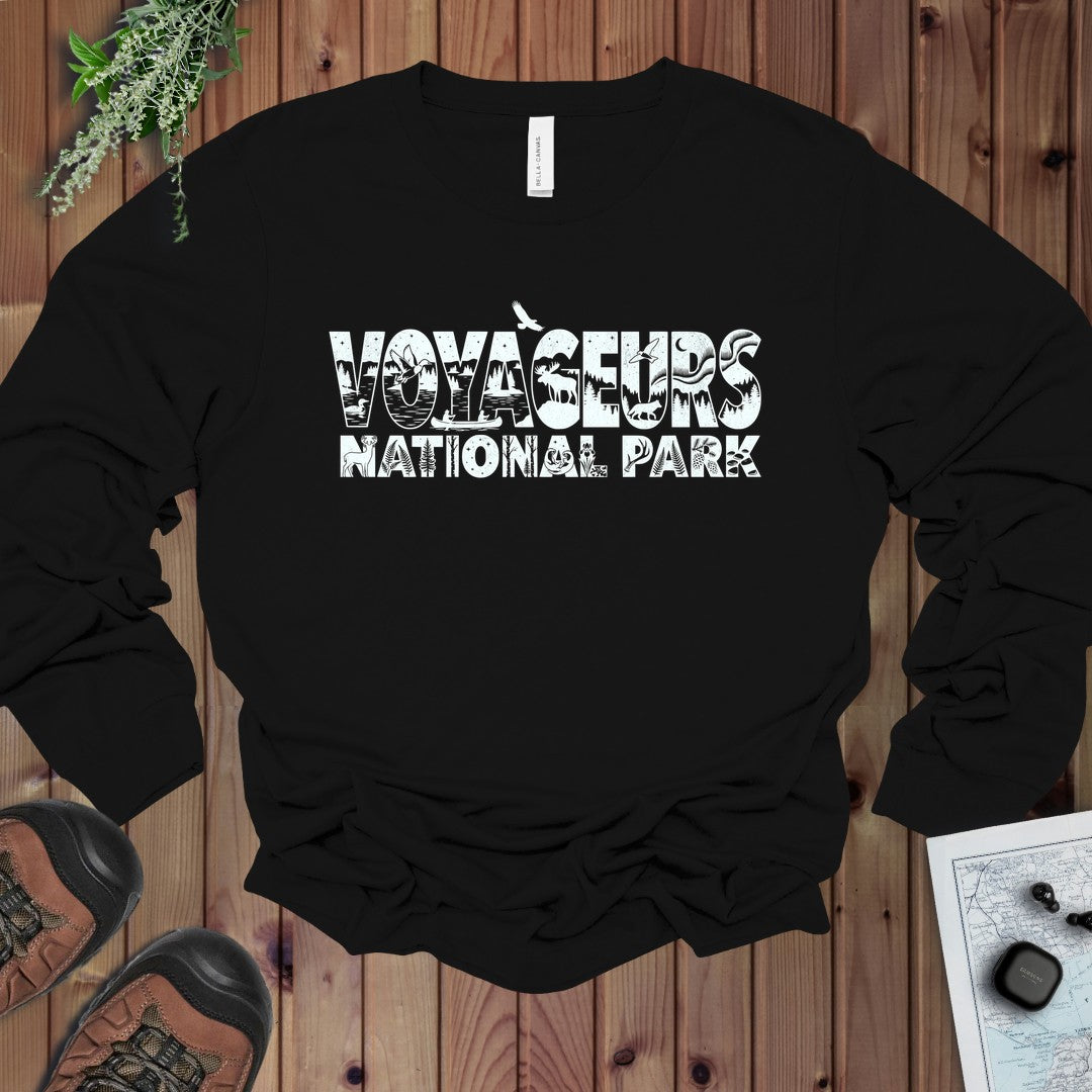 Voyageurs National Park Silhouette Long Sleeve T-Shirt in Black