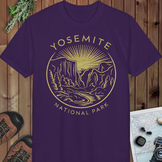 Yosemite National Park Valley Outline Art Performance T-Shirt in Purple
