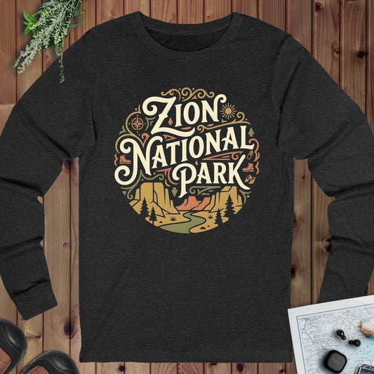 Zion National Park Unisex Fit Short Sleeve Tee Angels Landing Long Sleeve T-Shirt in Dark Grey Heather